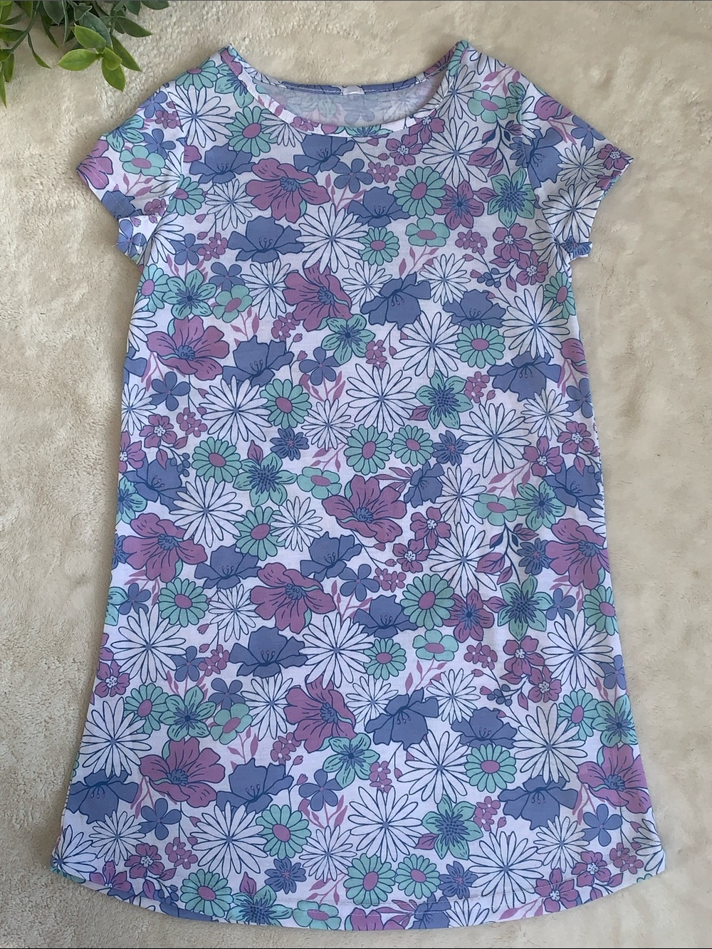 Cuddl Duds 4/5 White & Purple Gown Loungewear Nightgown EUC